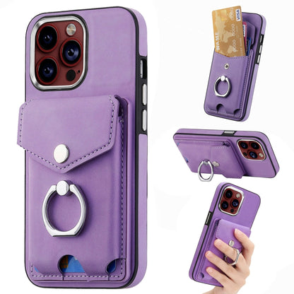 جراب هاتف من الجلد المطلي بالكهرباء مع حلقة للبطاقات، مناسب لأجهزة iPhone 15 Pro Max وiPhone 15 Plus وiPhone 15 Pro وiPhone 15 وiPhone 14 Pro وiPhone 14 Pro Max