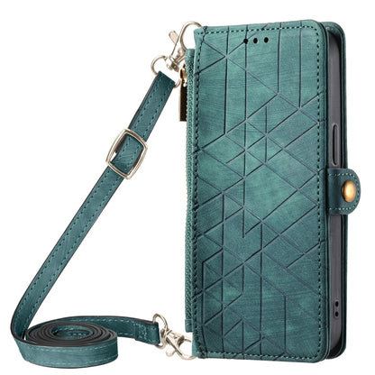 Geometric Zipper Wallet Side Buckle Leather Phone Case with Crossbody Lanyard, For  iPhone 15 Pro Max, For iPhone 15 Pro, For iPhone 15 Plus, For iPhone 15, For iPhone 14 Plus, For iPhone 14, For iPhone 14 Pro, For iPhone 14 Pro Max