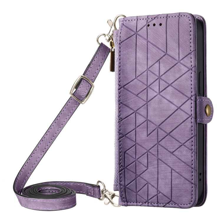 Geometric Zipper Wallet Side Buckle Leather Phone Case with Crossbody Lanyard, For  iPhone 15 Pro Max, For iPhone 15 Pro, For iPhone 15 Plus, For iPhone 15, For iPhone 14 Plus, For iPhone 14, For iPhone 14 Pro, For iPhone 14 Pro Max