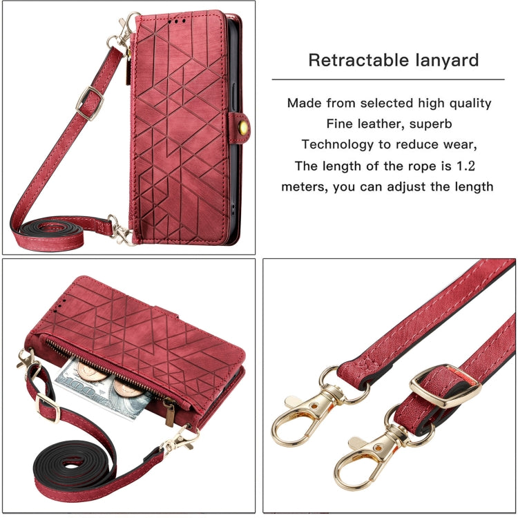 Geometric Zipper Wallet Side Buckle Leather Phone Case with Crossbody Lanyard, For  iPhone 15 Pro Max, For iPhone 15 Pro, For iPhone 15 Plus, For iPhone 15, For iPhone 14 Plus, For iPhone 14, For iPhone 14 Pro, For iPhone 14 Pro Max