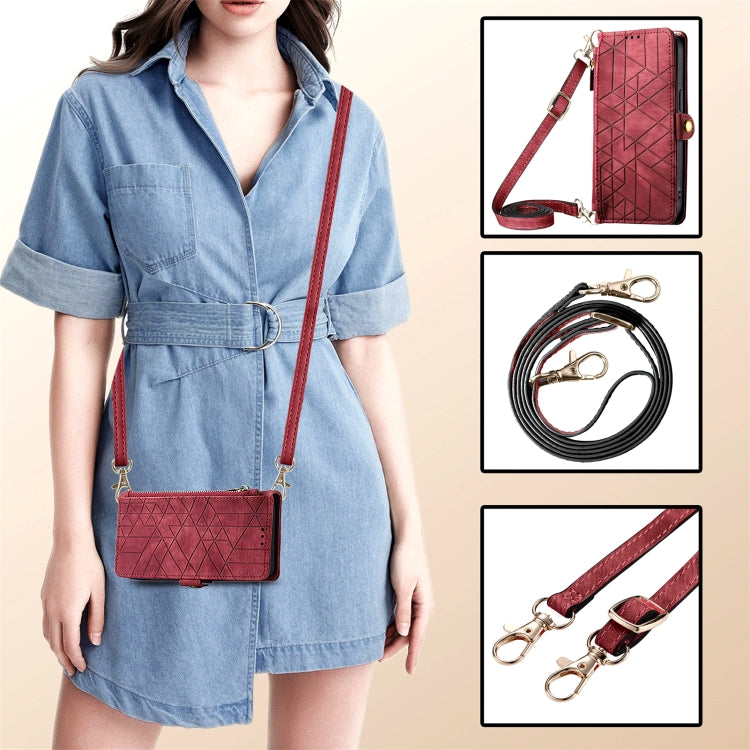 Geometric Zipper Wallet Side Buckle Leather Phone Case with Crossbody Lanyard, For  iPhone 15 Pro Max, For iPhone 15 Pro, For iPhone 15 Plus, For iPhone 15, For iPhone 14 Plus, For iPhone 14, For iPhone 14 Pro, For iPhone 14 Pro Max