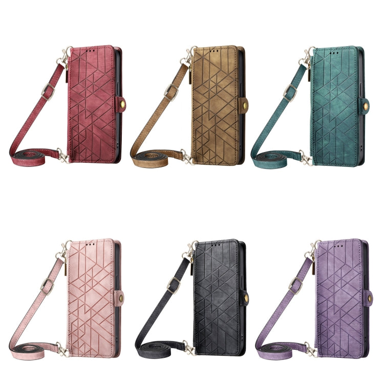 Geometric Zipper Wallet Side Buckle Leather Phone Case with Crossbody Lanyard, For  iPhone 15 Pro Max, For iPhone 15 Pro, For iPhone 15 Plus, For iPhone 15, For iPhone 14 Plus, For iPhone 14, For iPhone 14 Pro, For iPhone 14 Pro Max