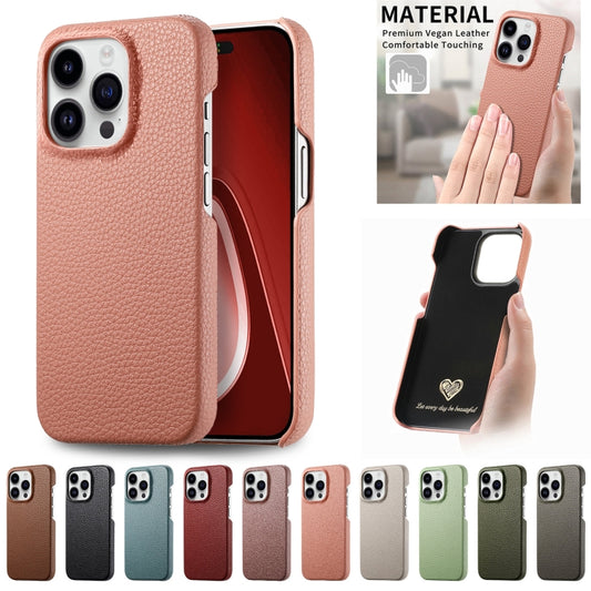 جراب خلفي من الجلد بحافة زيت الليتشي، مناسب لأجهزة iPhone 15 Pro Max وiPhone 15 Pro وiPhone 15 Plus وiPhone 15