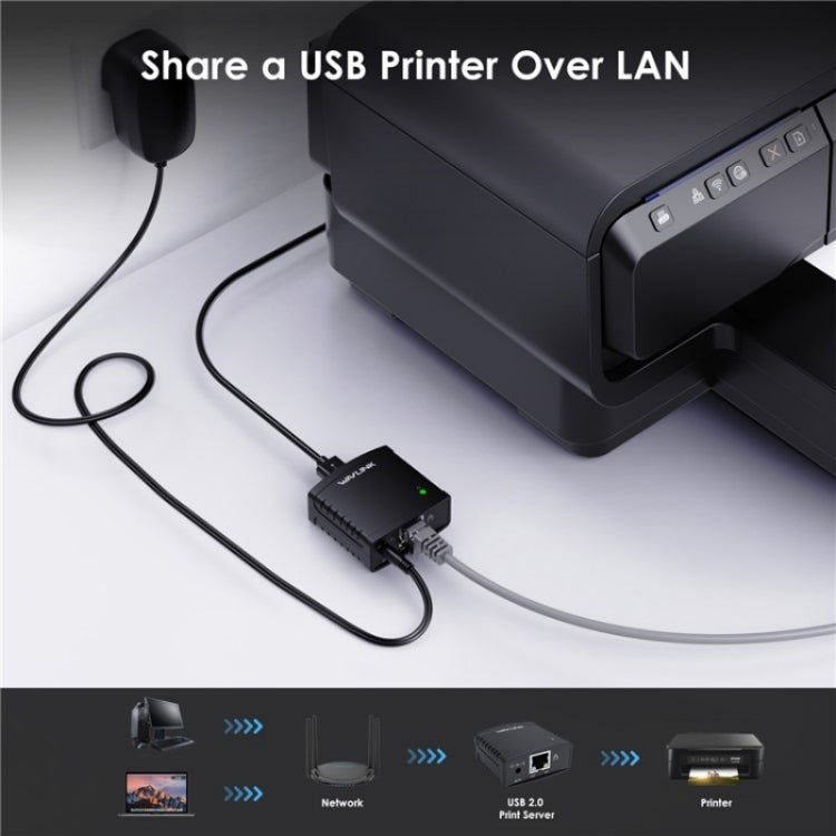WAVLINK NU72P11 100Mbps Network Print Server USB 2.0 Network Printer Power Adapter