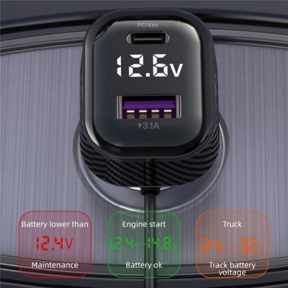 YQ6 PD 30W Fast Charging 2 x Type-C + 3 x USB Car Charger with 1.5m Extension Cable, YQ6