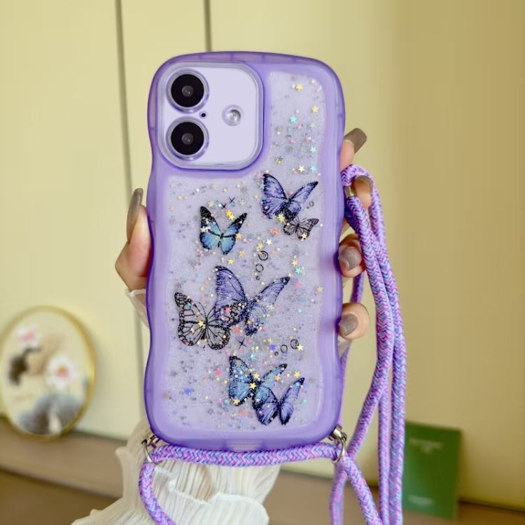 Crossbody Wave Edge Butterfly TPU Phone Case, For iPhone 16 Pro Max, For iPhone 16 Pro, For iPhone 16 Plus, For iPhone 16