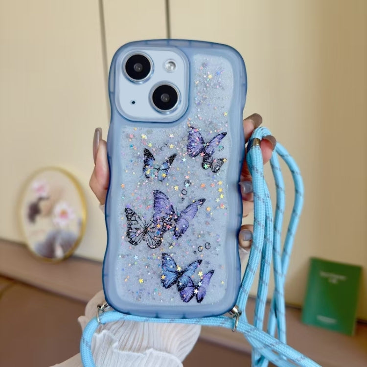 Crossbody Wave Edge Butterfly TPU Phone Case, For iPhone 15 Pro Max, For iPhone 15 Pro, For iPhone 15 Plus, For iPhone 15