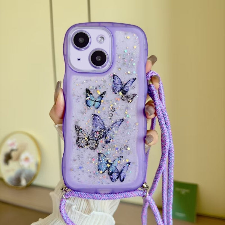 Crossbody Wave Edge Butterfly TPU Phone Case, For iPhone 15 Pro Max, For iPhone 15 Pro, For iPhone 15 Plus, For iPhone 15