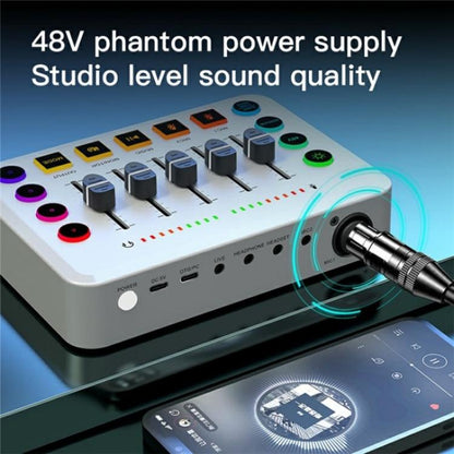 F9 48V Live Streaming Sound Card Audio Mixer Power Voice Changer with RGB Light