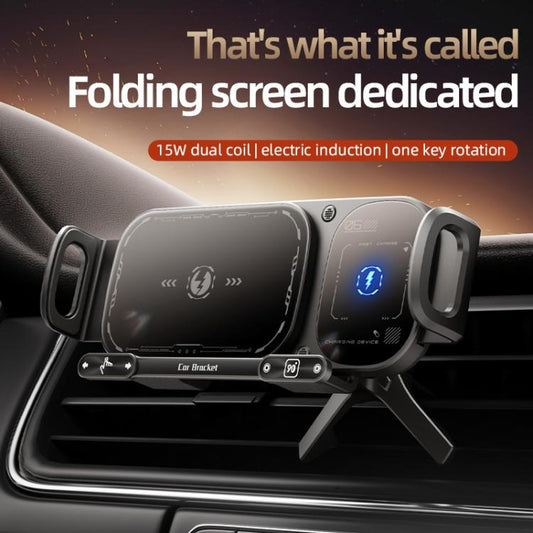 SD01 Car Air Vent Mount Dual Coil Rotating Phone Stand 15W Wireless Charger Phone Holder, SD01 Grey, SD01 Black