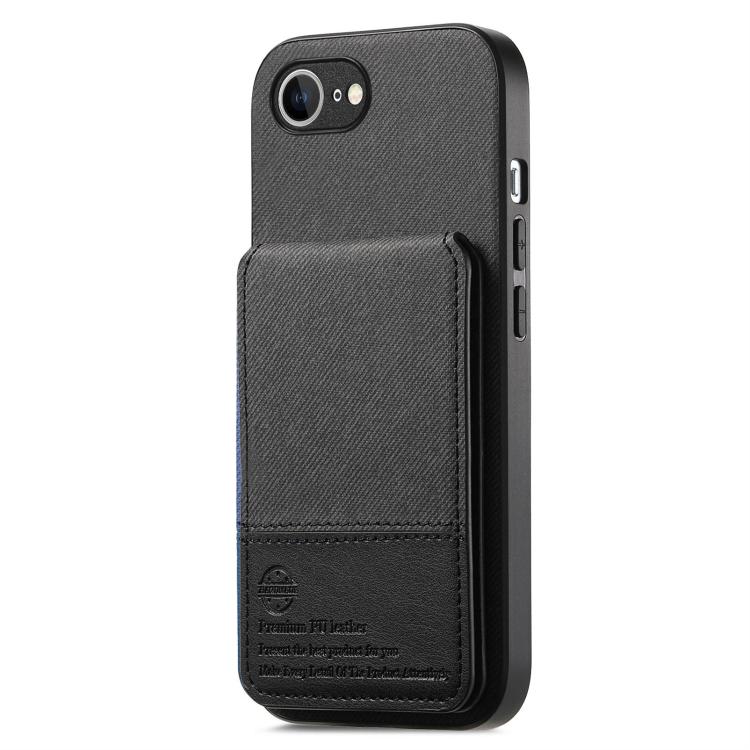 جراب هاتف ببطاقة RFID عمودية من الجلد من نسيج قطني مائل، مناسب لأجهزة iPhone 16e وiPhone 16 Pro Max وiPhone 16 Pro وiPhone 16 Plus وiPhone 16 وiPhone 15 Pro Max