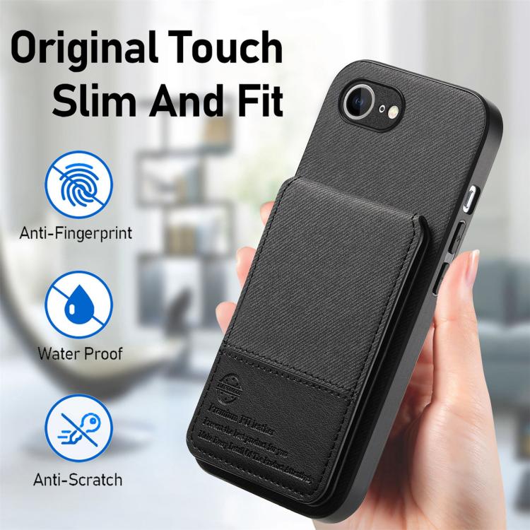 جراب هاتف ببطاقة RFID عمودية من الجلد من نسيج قطني مائل، مناسب لأجهزة iPhone 16e وiPhone 16 Pro Max وiPhone 16 Pro وiPhone 16 Plus وiPhone 16 وiPhone 15 Pro Max