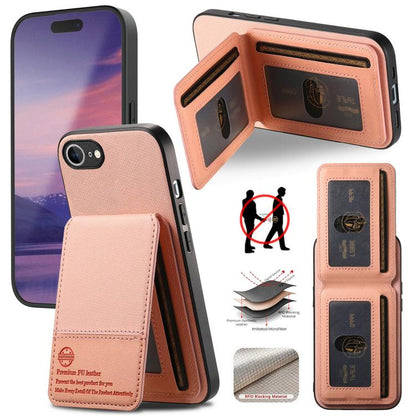 جراب هاتف ببطاقة RFID عمودية من الجلد من نسيج قطني مائل، مناسب لأجهزة iPhone 16e وiPhone 16 Pro Max وiPhone 16 Pro وiPhone 16 Plus وiPhone 16 وiPhone 15 Pro Max