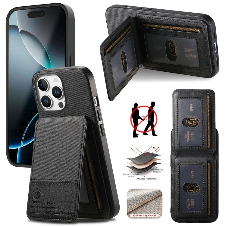 جراب هاتف ببطاقة RFID عمودية من الجلد من نسيج قطني مائل، مناسب لأجهزة iPhone 16e وiPhone 16 Pro Max وiPhone 16 Pro وiPhone 16 Plus وiPhone 16 وiPhone 15 Pro Max