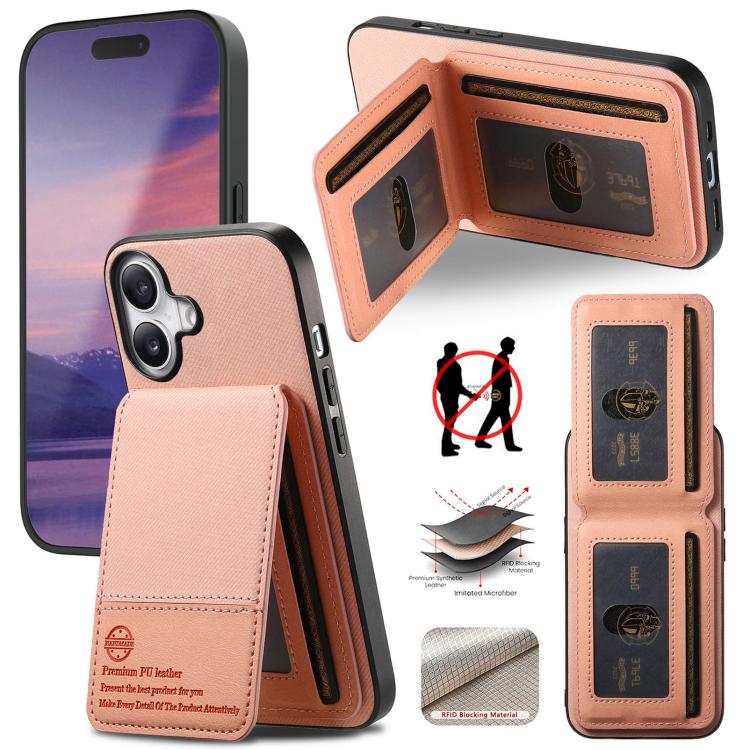 جراب هاتف ببطاقة RFID عمودية من الجلد من نسيج قطني مائل، مناسب لأجهزة iPhone 16e وiPhone 16 Pro Max وiPhone 16 Pro وiPhone 16 Plus وiPhone 16 وiPhone 15 Pro Max