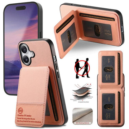 جراب هاتف ببطاقة RFID عمودية من الجلد من نسيج قطني مائل، مناسب لأجهزة iPhone 16e وiPhone 16 Pro Max وiPhone 16 Pro وiPhone 16 Plus وiPhone 16 وiPhone 15 Pro Max