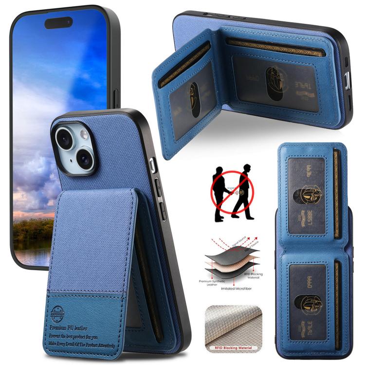 جراب هاتف ببطاقة RFID عمودية من الجلد من نسيج قطني مائل، مناسب لأجهزة iPhone 15 Pro وiPhone 15 Plus وiPhone 15 وiPhone 14 Plus وiPhone 14 وiPhone 14 Pro