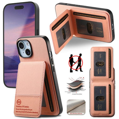 جراب هاتف ببطاقة RFID عمودية من الجلد من نسيج قطني مائل، مناسب لأجهزة iPhone 15 Pro وiPhone 15 Plus وiPhone 15 وiPhone 14 Plus وiPhone 14 وiPhone 14 Pro