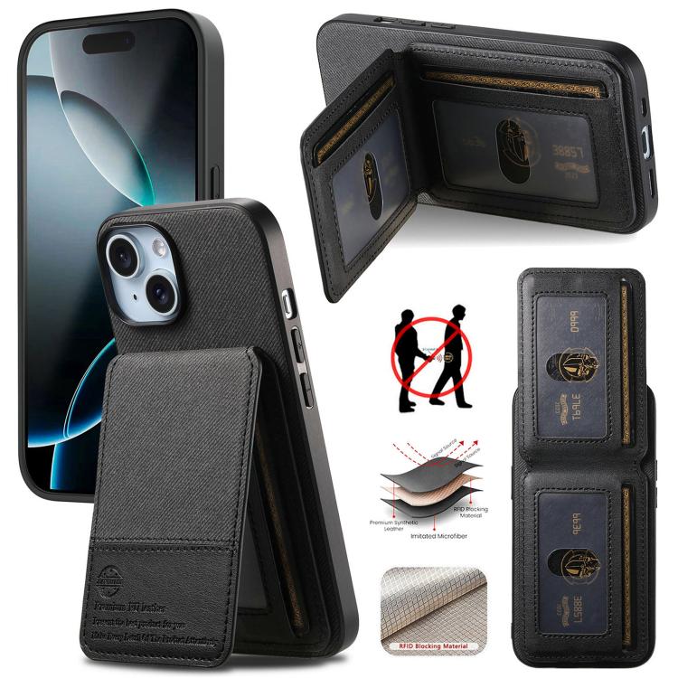 جراب هاتف ببطاقة RFID عمودية من الجلد من نسيج قطني مائل، مناسب لأجهزة iPhone 15 Pro وiPhone 15 Plus وiPhone 15 وiPhone 14 Plus وiPhone 14 وiPhone 14 Pro