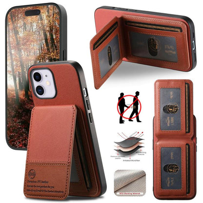 جراب هاتف ببطاقة RFID عمودية من الجلد من نسيج التويل، مناسب لأجهزة iPhone 14 Pro Max وiPhone 13 Pro Max وiPhone 13 Pro وiPhone 13 وiPhone 12 وiPhone 12 Pro Max