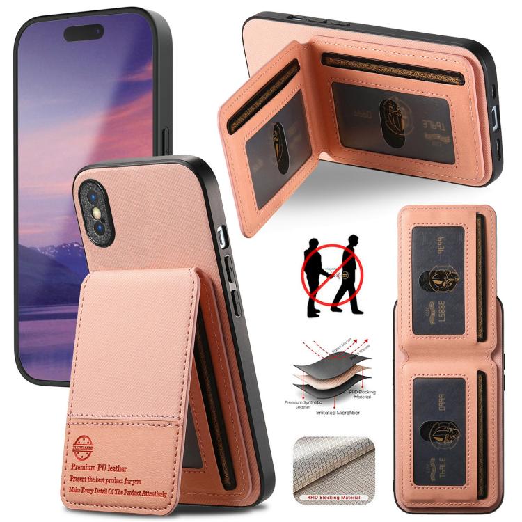 جراب هاتف ببطاقة RFID عمودية من نسيج التويل، جلد، مناسب لأجهزة iPhone 12 Pro وiPhone 11 Pro Max وiPhone 11 وiPhone 11 Pro وiPhone X / XS