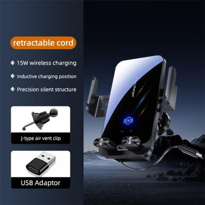 SD05 With Retractable Type-C Cable Car Phone Holder Wireless Charging Mount, SD05