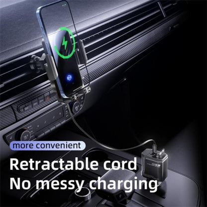 SD05 With Retractable Type-C Cable Car Phone Holder Wireless Charging Mount, SD05