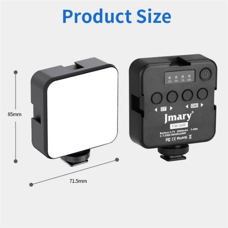 JMARY FM-59R Dimmable Video Recording Mini Fill Light with 3 Cold Shoe Mounts, FM-59R