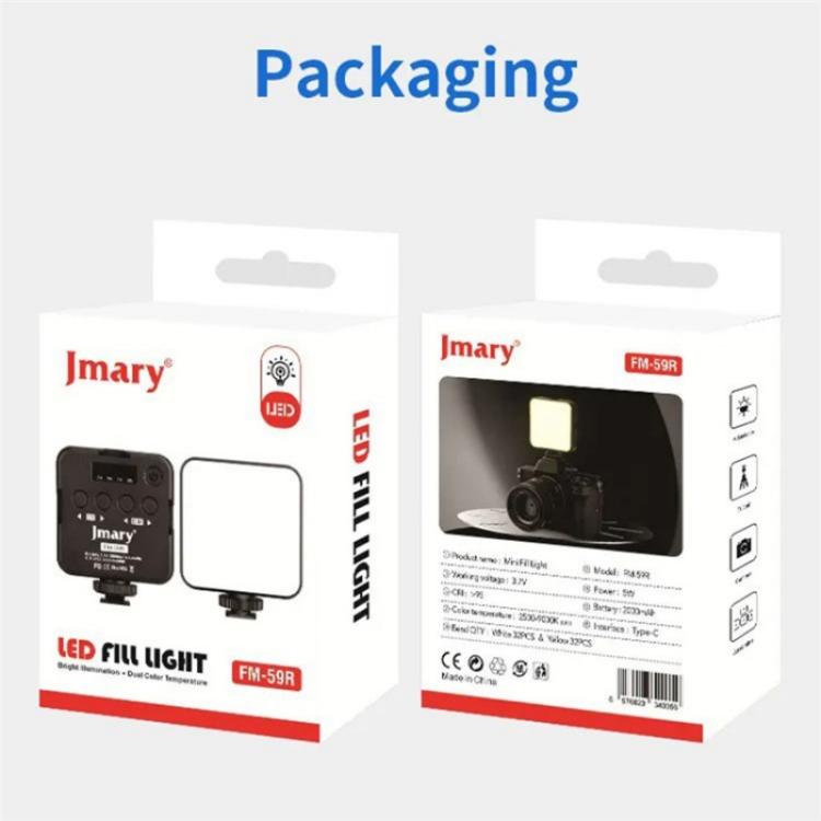JMARY FM-59R Dimmable Video Recording Mini Fill Light with 3 Cold Shoe Mounts, FM-59R