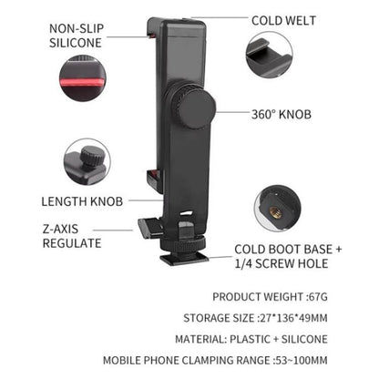 KY18 Live Streaming Photography DSLR Camera Rotating Cellphone Clamp Cold Shoe Mount