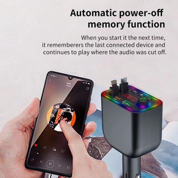 Y4 Retractable Cable Super Fast Charging Car Charger Bluetooth-Compatible MP3 Player, Y4