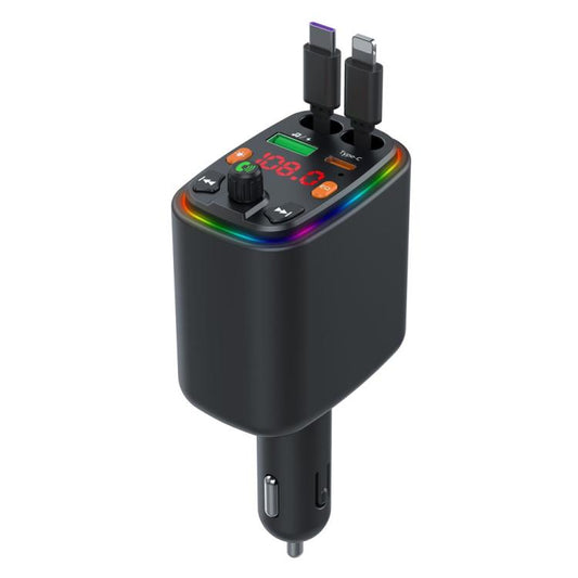 Y10 With Retractable Type C + iP Cable Car Charger FM Transmitter Bluetooth MP3 Player, Y10