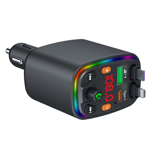 Y10 With Retractable Type C + iP Cable Car Charger FM Transmitter Bluetooth MP3 Player, Y10