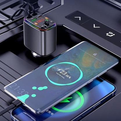 Y10 With Retractable Type C + iP Cable Car Charger FM Transmitter Bluetooth MP3 Player, Y10