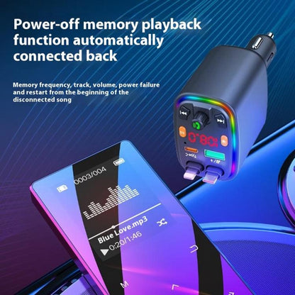 Y10 With Retractable Type C + iP Cable Car Charger FM Transmitter Bluetooth MP3 Player, Y10