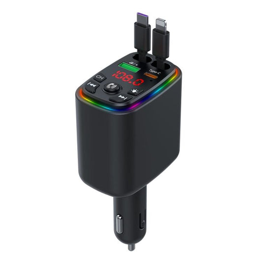Y9 Retractable Cable Bluetooth FM Transmitter Voltage Display Car Charger MP3 Player, Y9
