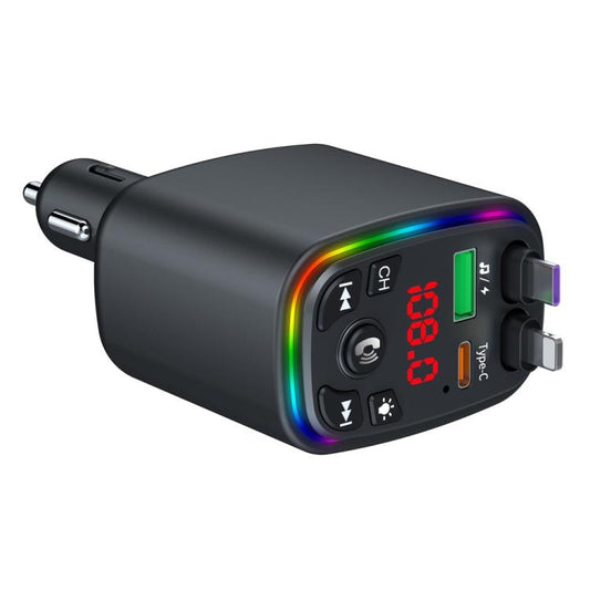 Y9 Retractable Cable Bluetooth FM Transmitter Voltage Display Car Charger MP3 Player, Y9