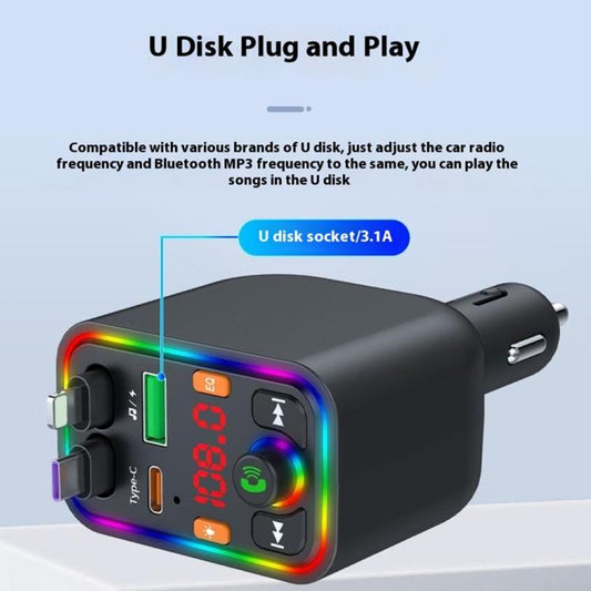 Y6 Retractable Cable EQ Adjustment Bluetooth FM Transmitter Car Charger MP3 Player, Y6