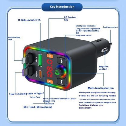 Y6 Retractable Cable EQ Adjustment Bluetooth FM Transmitter Car Charger MP3 Player, Y6