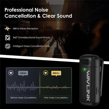 WAVLINK WS-WAJ606C1 Lavalier Noise Reduction Wireless Microphone with 8 Pin RX Receiver