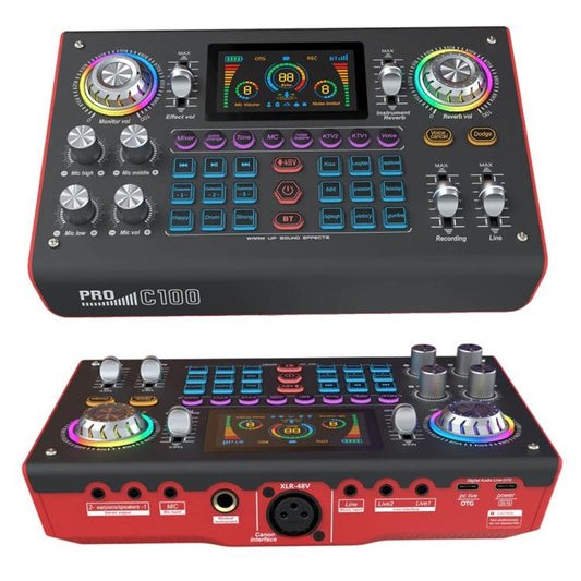 C100 Pro For Streaming / Recording 5 Sound Effects Portable Live Sound Card Audio Mixer