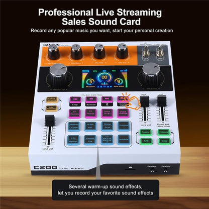 C200 For Live Streaming / Singing Sound Card Audio Mixer Bluetooth Adjustable Mixing Console