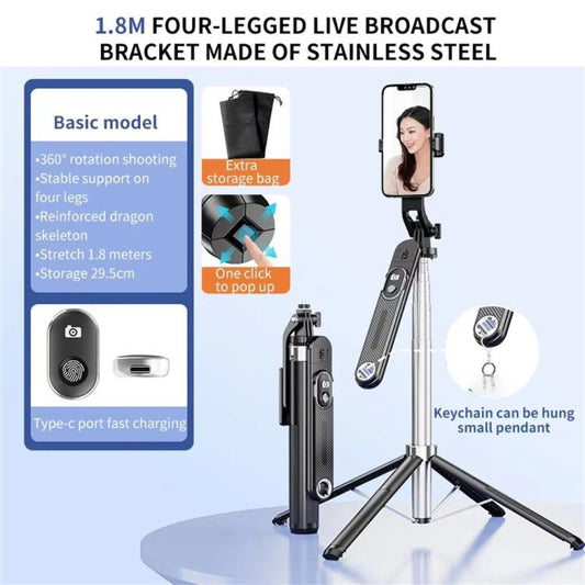 P510 Retractable Four-Legs Stand Portable Phone Stand Selfie Stick with Bluetooth Remote Control