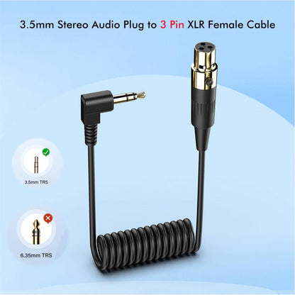 JUNSUNMAY 3.5mm Stereo Male to 3 Pin XLR Female Mixer Spring Extension Adapter Cable, Length: 0.5m
