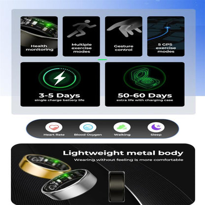 R100 SIZE 12 Smart Ring, Support Heart Rate / Blood Oxygen / Sleep Monitoring / Remote Photography