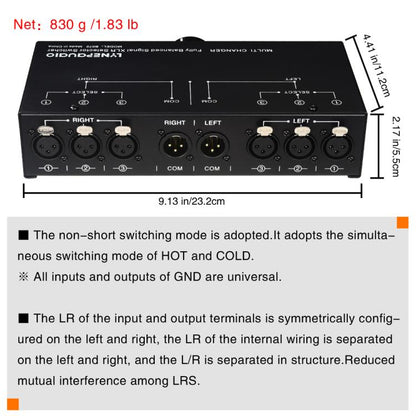 B072 3 Input 1 Output Fully Balanced Signal Selector 3-Channel Balanced Line Selector, No Need For External Power Supply Lossless Switching