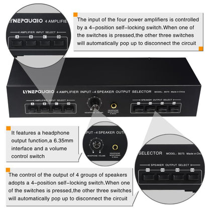B075 4 Input 4 Ooutput Power Amplifier Speaker Selector Switcher,  300W Sound Quality Per Channel No Loss