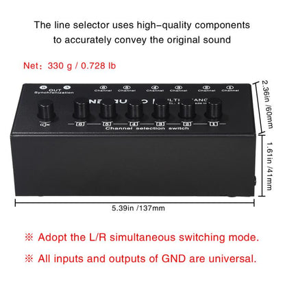 B080 6 Input 2 Output Audio Signal Selector Audio Switcher, 2-Channel Synchronous Output RCA Interface