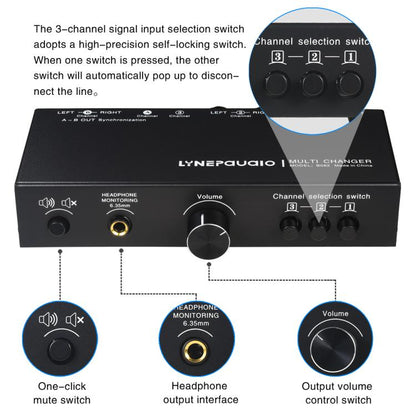 B082 3 Input 3 Output Audio Signal Selector Balanced Line Switcher