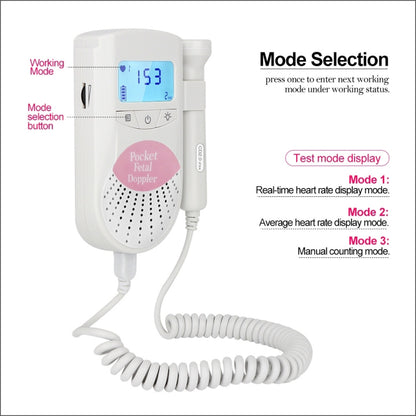 FD-100 Digital Fetal Doppler Ultrasound Sound Baby Heartbeat Detector Monitor LED Digital Prenatal Pocket Fetal Doppler Stethoscope (Pink), FD-100  (Pink)